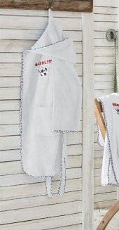 Ecocotton Organik Pamuk Çocuk Bornoz - Funny Football Beyaz 9-10 Yaş - 1