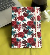 Gül   Tasarımlı Lastikli Defter Not Defteri  Hediyelik - 1