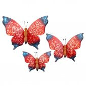 Fidex Home Duvar Süsü Dekoratif Şık Şeffaf 3lü Kelebek Kırmızı - 1