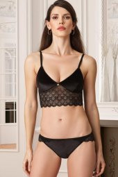 Pierre Cardin Süngerli Kadife Dokulu Dantelli Bralet Takım - 1
