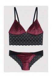 Pierre Cardin Süngerli Kadife Dokulu Dantelli Bralet Takım - 3