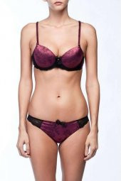 Pierre Cardin Bordo Balenli Saten Desteksiz Sütyen Takım - 1