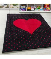 Çocuk Bebek odası halısı Kalp puan desenli Halı Kırmızı Siyah - 6
