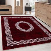 Modern desenli Halı Mermer görünüm Ornament Bordür Siyah Kırmızı - 1