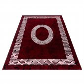 Modern desenli Halı Mermer görünüm Ornament Bordür Siyah Kırmızı - 5