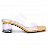 Ayakland 6470-06 Cilt Şeffaf 7 Cm Topuklu Kadın Sandalet Ayakkabı Hardal - 4