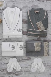 Ecocotton Organik Pamuk Aile Bornoz Seti - Azra Krem-Yeşil 10 Parça - 2