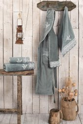 Ecocotton Organik Pamuk Aile Bornoz Seti - Ekin Lacivert-Yeşil 10 Parça - 2