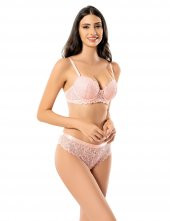 Trair Ful Dantel Desteksiz Balenli Takım Pembe MB12400-B - 1