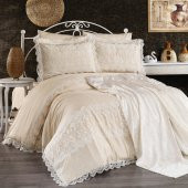 Clara Pamuksaten Dantelli Nevresim Takımı + Pike 7 Parça Set - 1