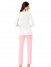 Trair Yakası Düğmeli Bayan Pijama Takımı Pembe MBP24405-1 - 2