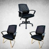 Pole Fileli Makam Koltuğu ve 2 Adet Misafir Koltuğu Müdür Koltuk Takımı Ofis Koltuğu Büro Koltuğu - 1