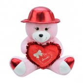 Şapkalı Peluş Oyuncak Ayı 40 cm Pembe - 1