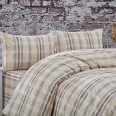 Çift Kişilik Nevresim Takımı/Seti İki Yastık Kılıflı Güpür İşlemeli Ekose  100 Cotton/Pamuk King Size/Büyük Beden Terletmez So - 1