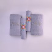 Melisa 4 Parça Nakışlı Antrasit Hamam Seti - 1