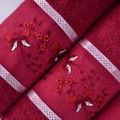 Melisa 4 Parça Nakışlı Bordo Hamam Seti - 2