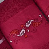 Melisa 4 Parça Nakışlı Bordo Hamam Seti - 3