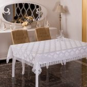 Lüks Damask Masa Örtüsü Seti Beyaz - 1