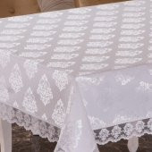 Lüks Damask Masa Örtüsü Seti Beyaz - 2