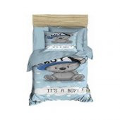 Bebek/Baby Its A Boy/Ayıcık 100 Pamuk/Cotton Mavi Erkek Nevresim Takımı/Seti Yumuşak 2 Yatık Kılıflı 3D Baskılı - 1