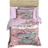 Bebek/Baby Its A Girl Ayıcık  100 Pamuk/Cotton Pembe Kız  Nevresim Takımı/Seti Yumuşak 2 Yatık Kılıflı 3D Baskılı - 1
