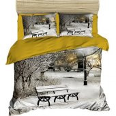 Çift Kişilik Nevresim Takımı/Seti İki Yastık Kılıflı Snowy/Kış Beyaz  100 Cotton/Pamuk Big Ssize/Büyük Beden Terletmez Solmaz - 1