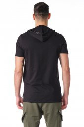 Kapüşonlu Deri Cepli Erkek Tshirt - 4