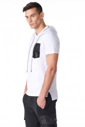 Kapüşonlu Deri Cepli Erkek Tshirt - 7