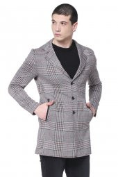 CEKMON Erkek Ekoseli Kareli Uzun İnce Astarsız Ceket - 8