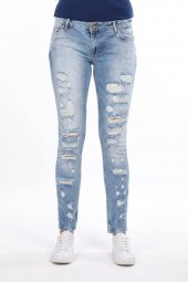 Blue White Yırtık Açık Kadın Jean Pantolon - 1