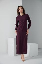 KOL LASTİKLİ A PİLE TESETTÜR ELBİSE MOR 4006 - 1