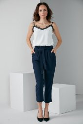 LASTİKLİ KUŞAKLI PANTOLON LACİVERT 4013 - 1