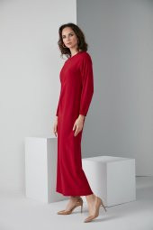 KOL LASTİKLİ A PİLE TESETTÜR ELBİSE BORDO 4006 - 4