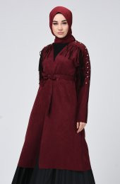 İNCİLİ PÜSKÜLLÜ KUŞAKLI TRENÇKOT BORDO 4008 - 2