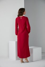 KOL LASTİKLİ A PİLE TESETTÜR ELBİSE BORDO 4006 - 5