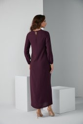 KOL LASTİKLİ A PİLE TESETTÜR ELBİSE MOR 4006 - 5