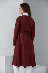 İNCİLİ PÜSKÜLLÜ KUŞAKLI TRENÇKOT BORDO 4008 - 5