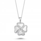 925 Ayar Gümüş Dört Yaprak Yonca Kolye Taşlı - 1