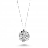925 Ayar Gümüş Swarovski Yuvarlak Yoncalı Taşlı Kolye - 2