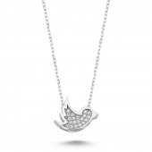 925 Ayar Gümüş Swarovski Kuş Kolye - 1