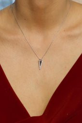 925 Ayar Gümüş Swarovski Ters Piramit Kolye 2 - 3