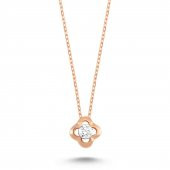 925 Ayar Gümüş Swarovski Yonca Tek Taş Kolye - 1