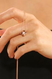 925 Ayar Gümüş Swarovski Yonca Tek Taş Kolye - 2