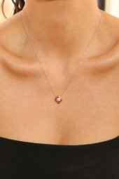 925 Ayar Gümüş Swarovski Yonca Tek Taş Kolye - 3