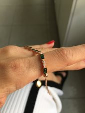 925 Ayar Gümüş Baget Taşlı Rose Bileklik - 3