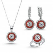 925 Ayar Gümüş Kırmızı Nazarlık Gümüş Set - 1