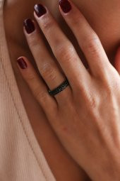 925 Ayar Gümüş Tam Tur Siyah Taşlı İnce Yüzük - 2