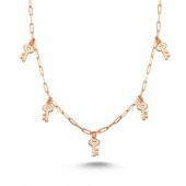 Neon Flash Beyaz Anahtar Figürlü Rose Gümüş Kolye - 1