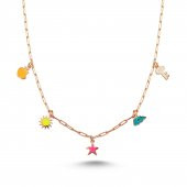 Neon Flash Ortası Yıldız Figürlü Rose Gümüş Kolye - 1