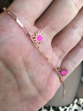 925 Ayar Gümüş Neon Flash Pembe Güneş Figürlü Bileklik - 3